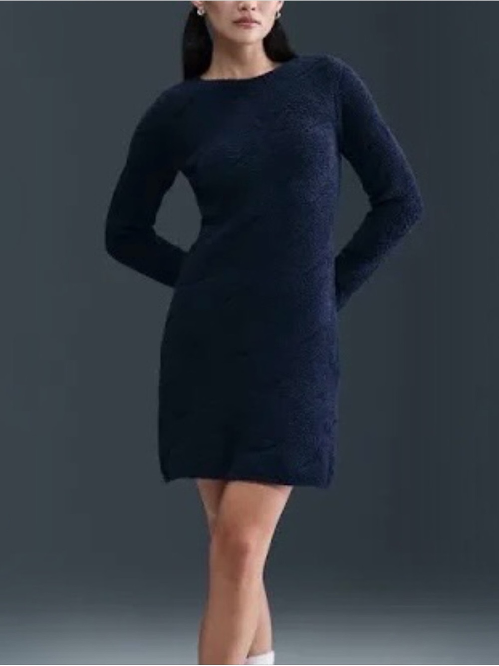 NWT $110 Nike Sportswear Phoenix Cozy Bouclé Slim Knit Dress Women’s Small Navy